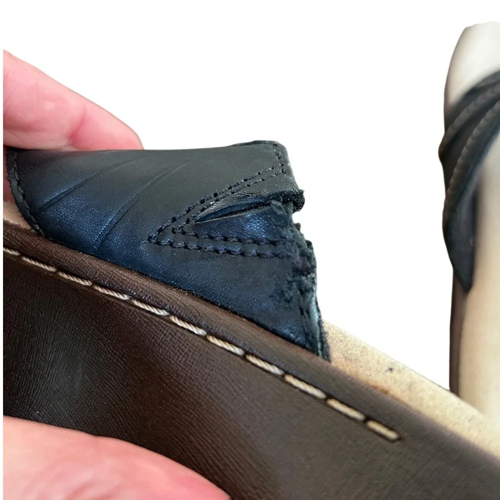 Clarks Collection Women Black Leather Wedge Thong Flip Flop Sandals‎ Size 11